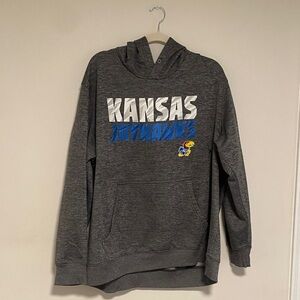 adidas Gray Kansas Jayhawks Hoodie with Blue & White Logo